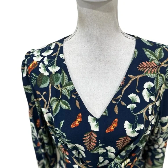 LOFT Navy Botanical Tie-Waist Midi Dress - Picture 7 of 14